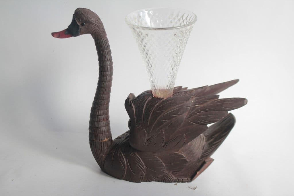 Cygne articulé bois sculpté Vase Art populaire Forêt Noire
